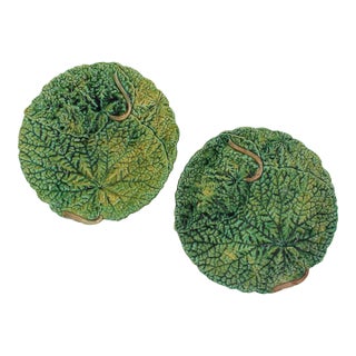 C. 1880-1900 London Pair of Majolica Begonia Leaf Plates by Joseph Roth For Sale