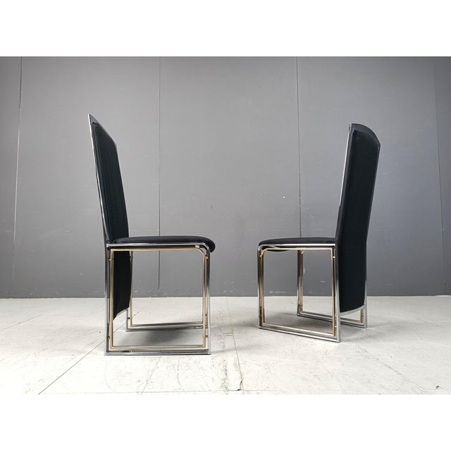 Black Vintage Brass and Chrome Dining Chairs, 1970s, Set of 8 For Sale - Image 8 of 11