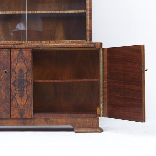 1930s Large Art Deco Walnut Display Bookcase, 1930s For Sale - Image 5 of 13