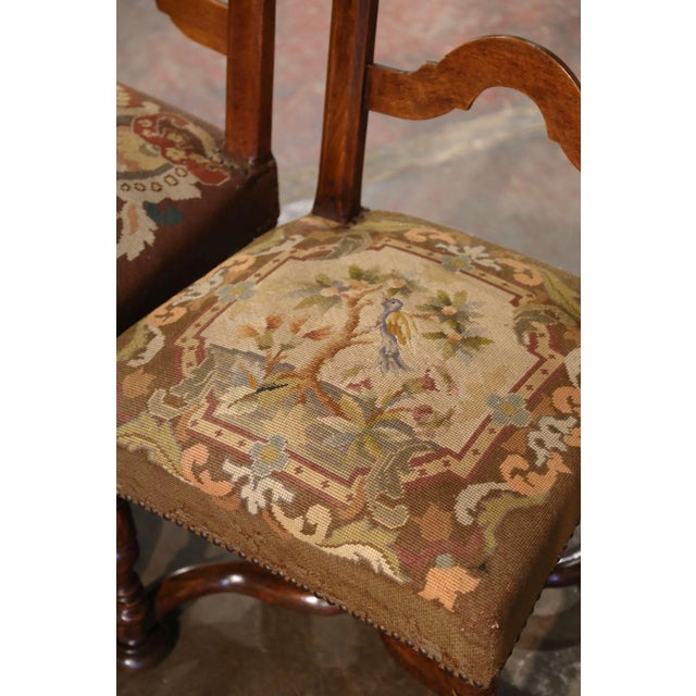Wood Pair of 19th Century French Louis XIV Walnut Chairs With Needlepoint Seats For Sale - Image 7 of 10