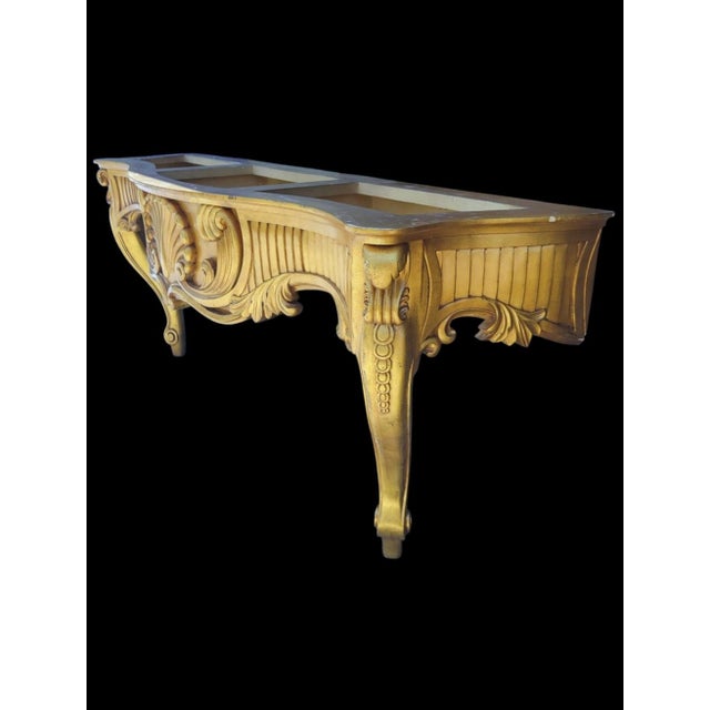 Dorothy Draper ​Monumental Exquisite Vintage Louis XV Rococo-Style Gilt Wood and Off White Marble-Top Wall-Mounted Console Table For Sale - Image 4 of 12