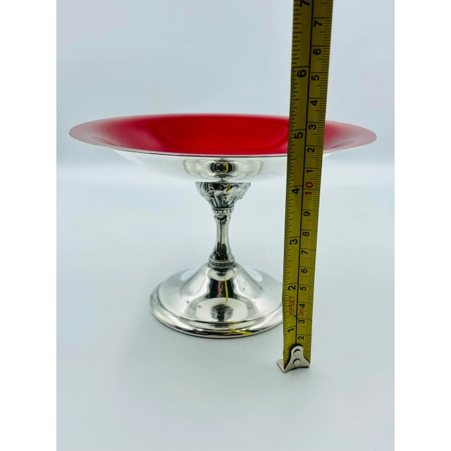 Vintage Reed & Barton Silver Plate & Ruby Red Enamel Pedestal Compote For Sale - Image 11 of 12