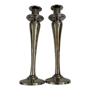 20th Century Silver Metal Candlesticks a Pair