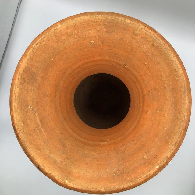Ceramic Large Hand Thrown 3 Handle Terra-Cotta Vase Floral Decorated For Sale - Image 7 of 13