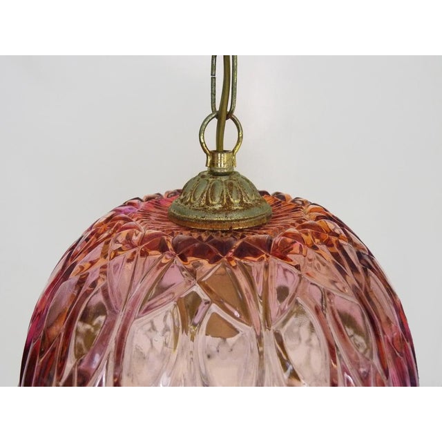 1970s Vintage Pink Pendant Light with Tassels and Patterned Glass Globe, 1970s For Sale - Image 5 of 9