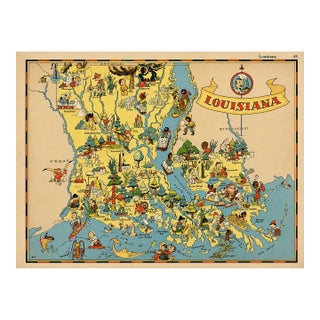 Vintage Louisiana & Gulf Coast Pictorial Map by Taylor, 1935 – Original Map For Sale