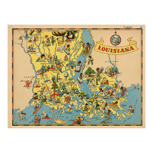Vintage Louisiana & Gulf Coast Pictorial Map by Taylor, 1935 – Original Map