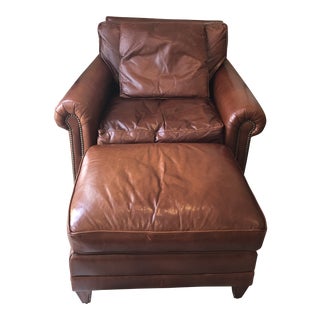 Ralph Lauren Leather Club Chair and Ottoman For Sale
