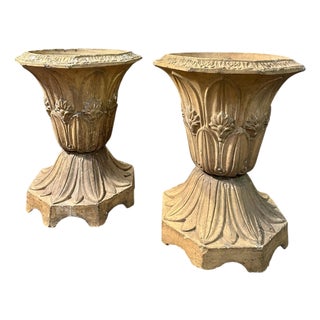 Antique Buff Terracotta English Urns, 1880, Set of 2 For Sale
