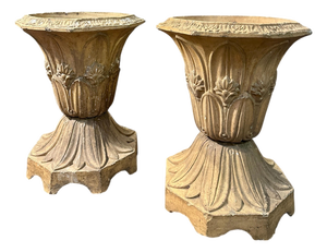 Antique Buff Terracotta English Urns, 1880, Set of 2