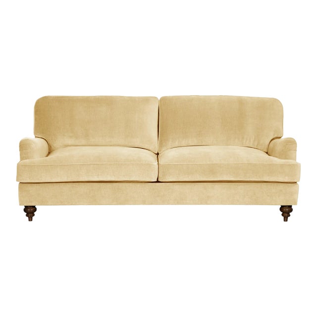 Casa Cosima Emily English Roll Arm Cotton Cream Velvet Sofa For Sale