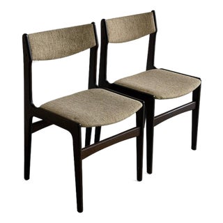 1960s Pair of Danish Modern in Style of Erik Buch Style Dining Chairs in Dark Stained Oak For Sale