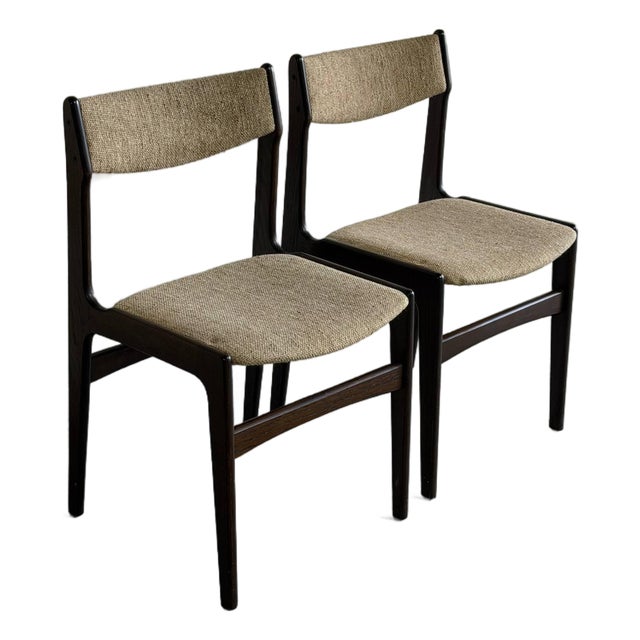 1960s Pair of Danish Modern in Style of Erik Buch Style Dining Chairs in Dark Stained Oak For Sale