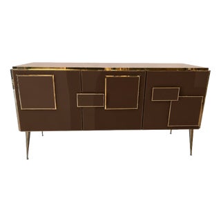 Three-Door Italian Sideboard in Chocolate Glass and Brass from Justfurnituress SRL For Sale