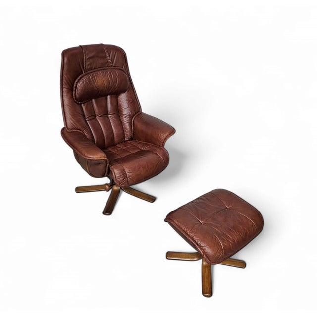 Wood Set of Lounge Chair and Ottoman from Hjellegjerde Møbel, Sweden, 1980s For Sale - Image 7 of 14