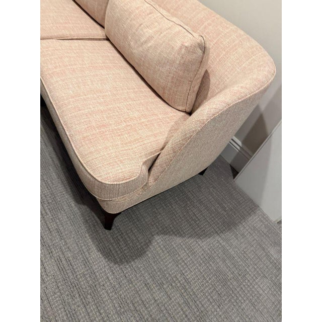 Seychelles Wood Trim Sofa in Pink Textured Weave For Sale In Washington DC - Image 6 of 9