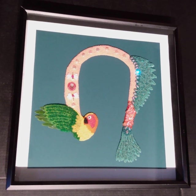 American Wearable Art, South American Parrot Shawl, Framed For Sale - Image 3 of 3