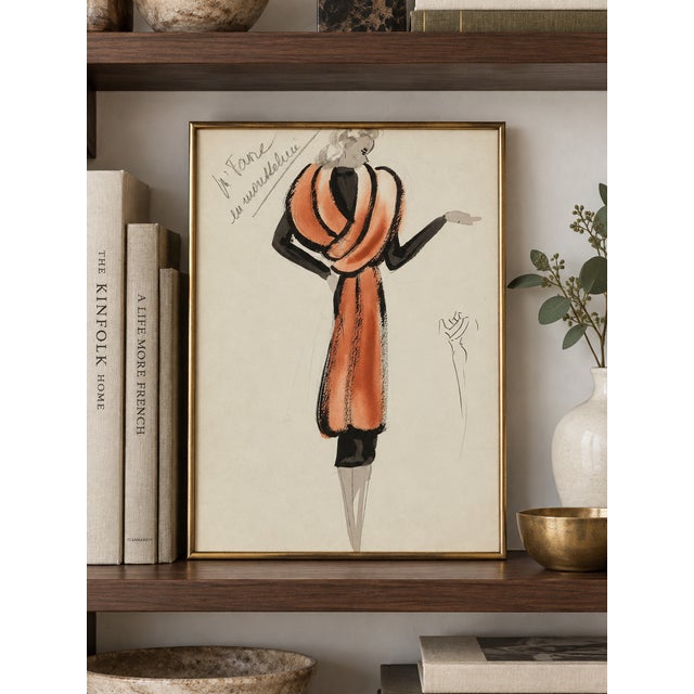 Bunny Williams Home Vintage French Fashion Art Print – Rust & Black Art Deco Illustration, 12" X 16" For Sale - Image 4 of 9