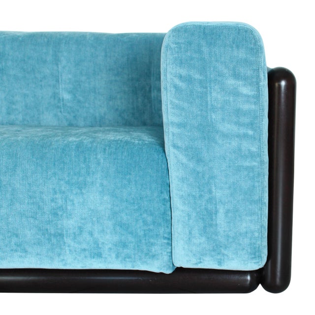 Iroko Cornaro Sofa in Wood and Azure Velvet by Carlo Scarpa for Studio Simon, 1974 For Sale - Image 12 of 18