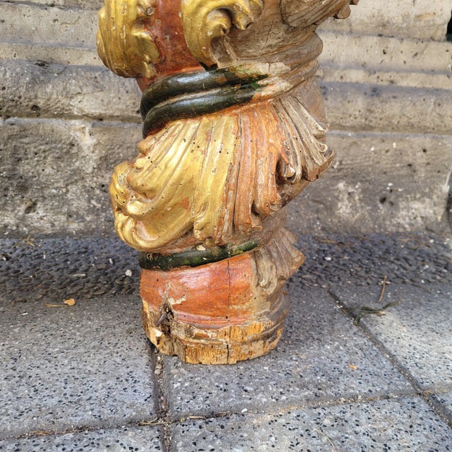 Solomonic Columns in Carved, Gilded and Polychrome Wood, 18th Century, Set of 2 For Sale - Image 18 of 18