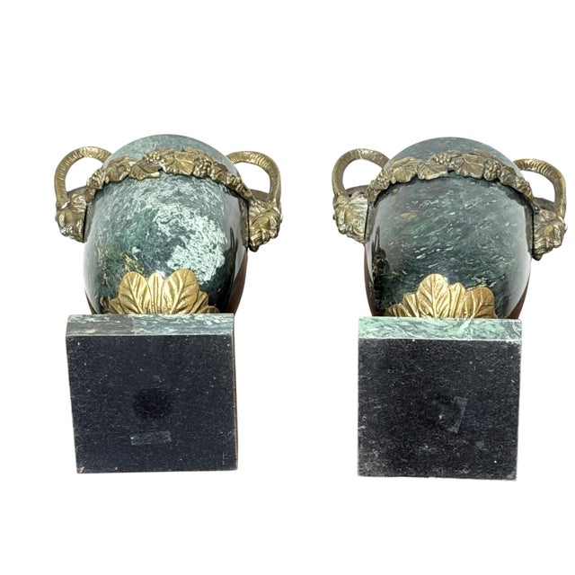 Pair of Green Marble and Ormolu Urns or Cassolettes With Satyr Heads in Louis XVI Style For Sale - Image 13 of 15