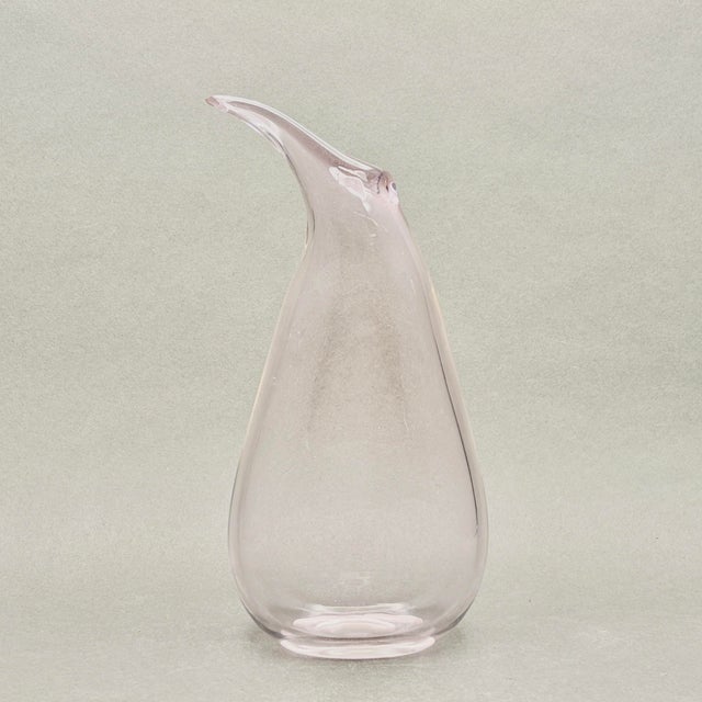 • Vintage hand blown art glass vase with sculptural curved neck and elongated asymmetrical opening. • Mid-Century Modern...
