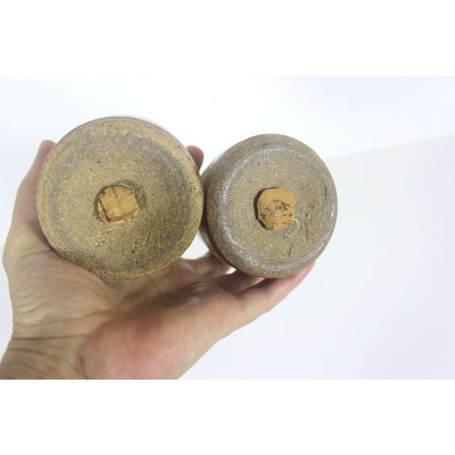 Vintage Studio Pottery Salt and Pepper Shakers Speckled Stoneware Signed by Artist For Sale - Image 6 of 7