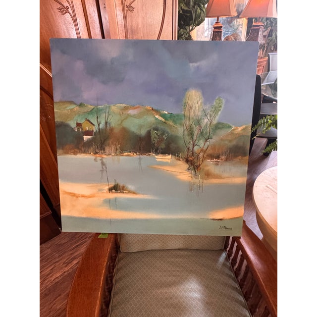 Textile Jean Paul Ferron Signed French Landscape Painting, 31” Square For Sale - Image 7 of 7