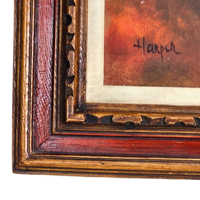 Red Vintage Red Flower Oil on Board Painting Wood Frame Signed "Harper" For Sale - Image 8 of 11