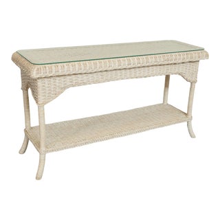White Wicker Console Table For Sale