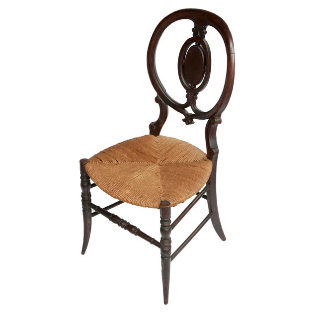 Early 1900s Antique Wood Chairs With Rush Seats- a Pair For Sale - Image 4 of 12