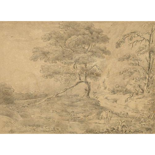 Alexander Monro after Gainsborough, Wooded River with Angler, 1832, Graphite Drawing For Sale - Image 4 of 4