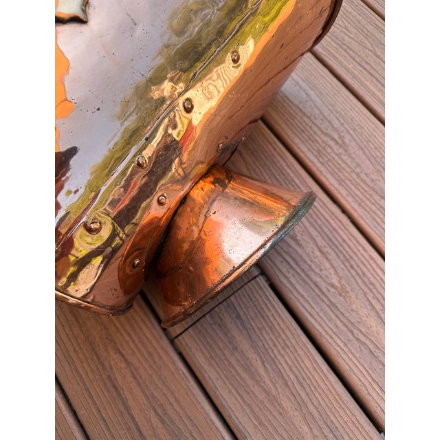 19th-Century Victorian Copper Helmet Coal Scuttle With Brass Accents For Sale - Image 12 of 12