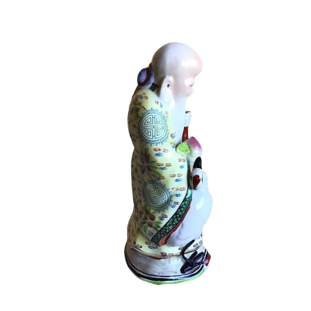 Vintage Mid 20th Century Chinese Famille Rose God of Longevity Hand Painted Porcelain Figurine For Sale - Image 4 of 10