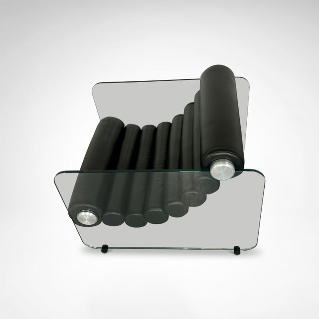 Leather and Glass Hyaline Armchair by Fabio Lenci for Comfortline, Italy, 1960s For Sale - Image 6 of 9