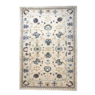 21st Century Turkish Oushak Wool 9x13 Ivory, Grey, Olive & Blue Handmade Area Rug #1140406 For Sale