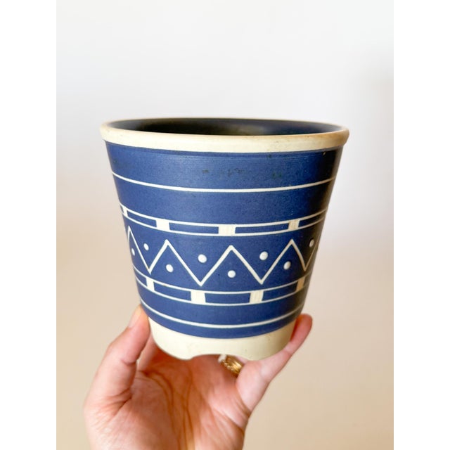 Sculpture Materials Vintage Danish Modern Blue and White Cachepot For Sale - Image 7 of 7