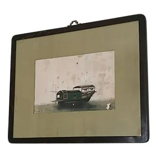 19th Century Chinese Nautical Framed Pith Rice Paper Watercolor For Sale
