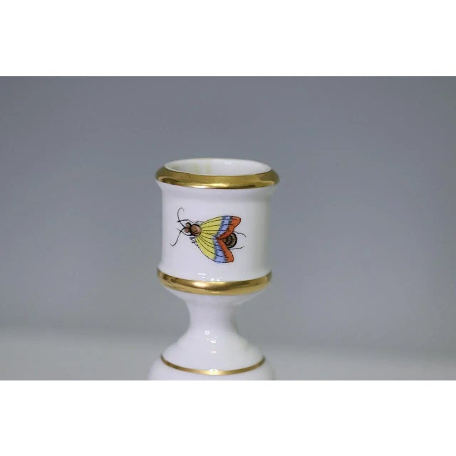 Paint Herend Rothschild Hand Painted White Porcelain Candlesticks With Garden Birds and Butterflies, a Pair For Sale - Image 7 of 12