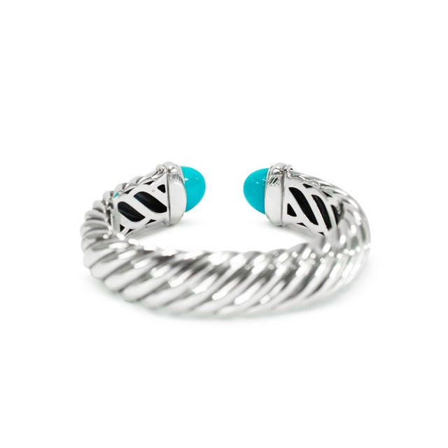 Early 21st Century David Yurman Sculpted 925 Silver Turquoise Cable Waverly Cuff Bangle Bracelet For Sale - Image 5 of 8
