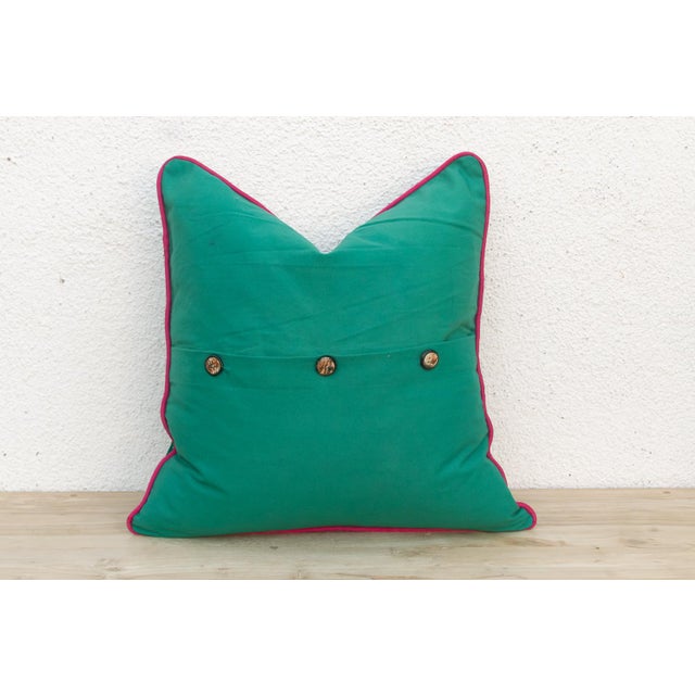 1960s Panna Green Dotted Ahir Handloom Pillow For Sale - Image 5 of 6