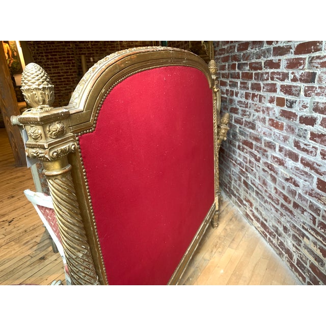 Red French Giltwood Louis XVI Style Full Size Bed C 1900. For Sale - Image 8 of 9