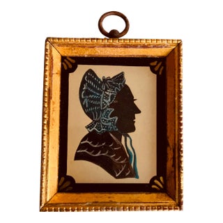 American Folk Art Silhouette Portrait of a Lady, Hand-Cut Paper With Gouache, Original Églomisé Frame, Boston Estate, Circa 1920s For Sale