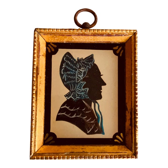 American Folk Art Silhouette Portrait of a Lady, Hand-Cut Paper With Gouache, Original Églomisé Frame, Boston Estate, Circa 1920s For Sale