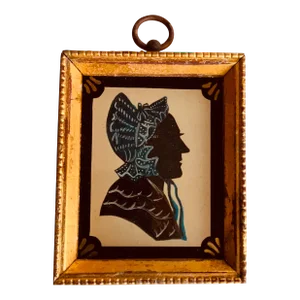 American Folk Art Silhouette Portrait of a Lady, Hand-Cut Paper With Gouache, Original Églomisé Frame, Boston Estate, Circa 1920s