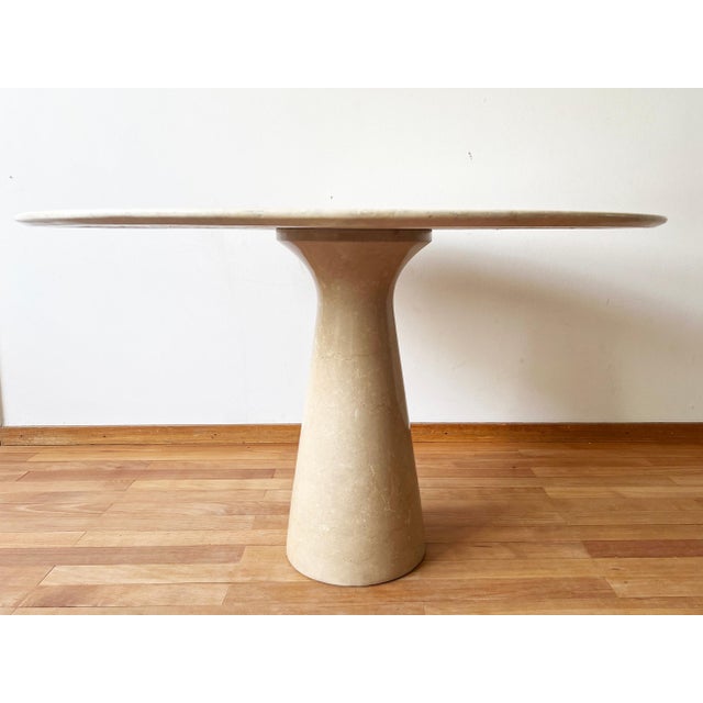 Postmodern Angelo Mangiarotti Cream Off White Marble Dining Table, Pedestal Base For Sale - Image 10 of 14