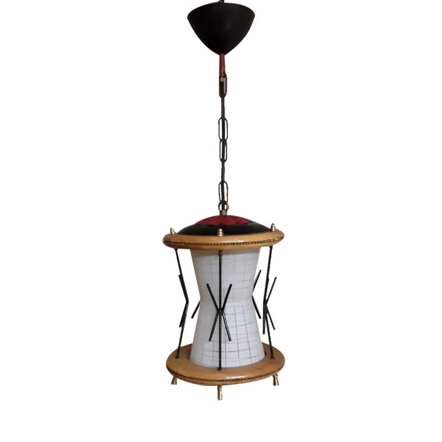 Mid-Century Modern German Pendant Lamp with Frame Maple Wood For Sale