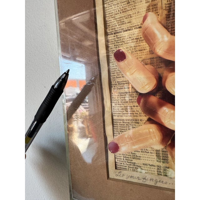 1987 Vintage Collage “Let Your Fingers” Wall Art Painting by Polizzotto – Framed/ Sold For Sale - Image 9 of 12