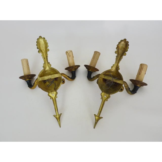 Empire Double-Light Bronze Arrow Wall Sconces, 1950s, Set of 2 For Sale - Image 9 of 10