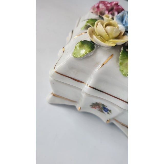Mid-Century European Porcelain Floral Encrusted Trinket Box, K&o Mark, Circa 1960s For Sale - Image 11 of 16
